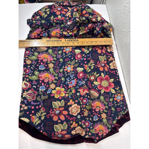 Amanda Blue Velvet Trimmed Floral Button Down Shirt Blouse Womens Size‎ Medium - Picture 5 of 5